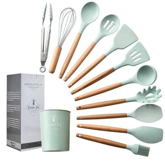 11 pcs non stick spatula kitchenware cooking set - Pale Green